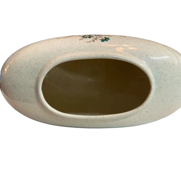 Vintage Mid Century Modern MCM Inspired Floral Speckled Oval Vase 11.5" Wide